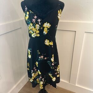 Socialite Black Midi Dress with‎ Yellow Floral Accents
